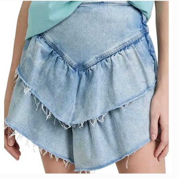 NEW MOTHER Denim The Ruffle Mini Raw Edge Skirt Threading the Needle I S… - Picture 4 of 10